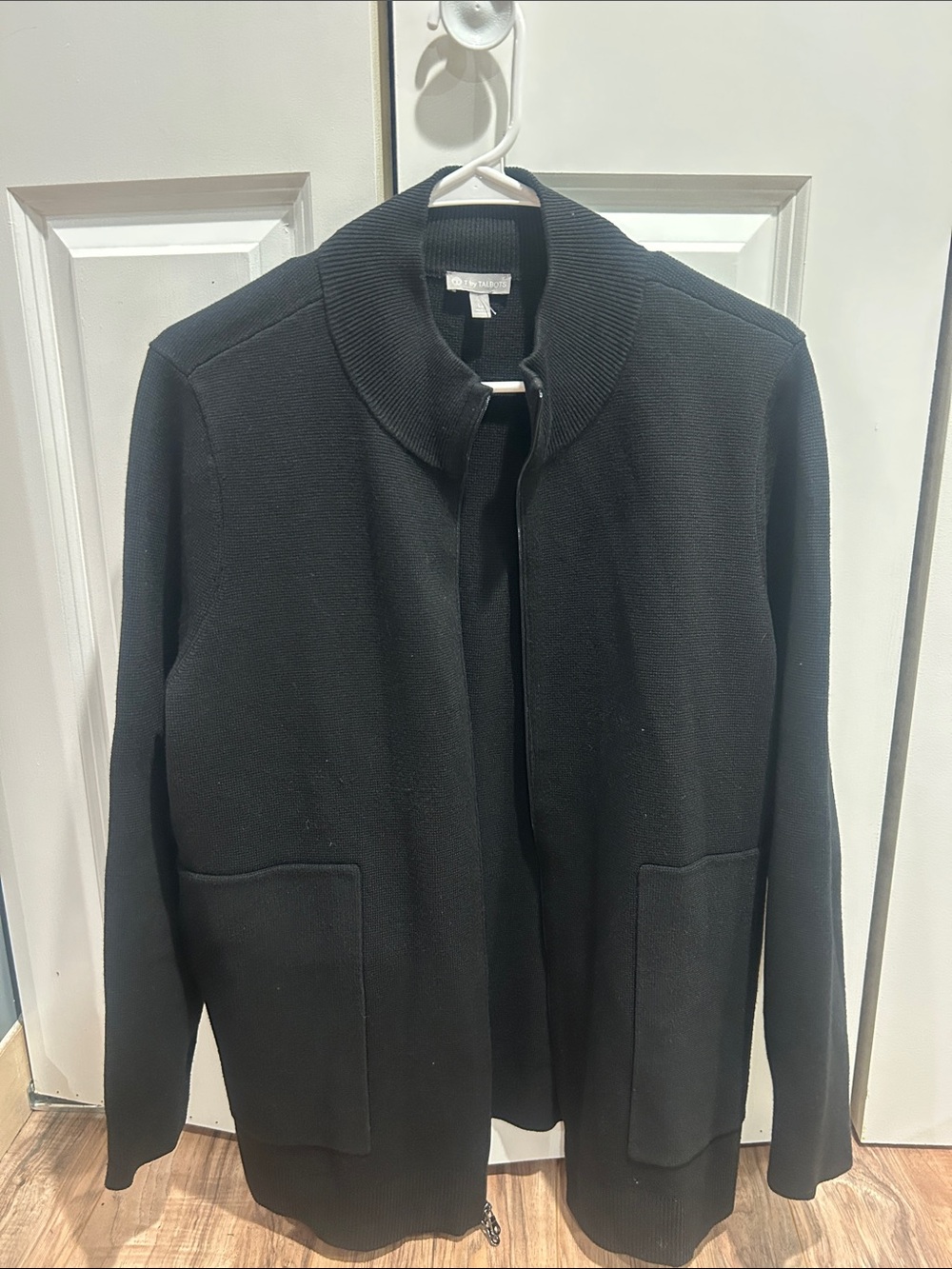 Womens Black Knit Zip-Front Jacket
